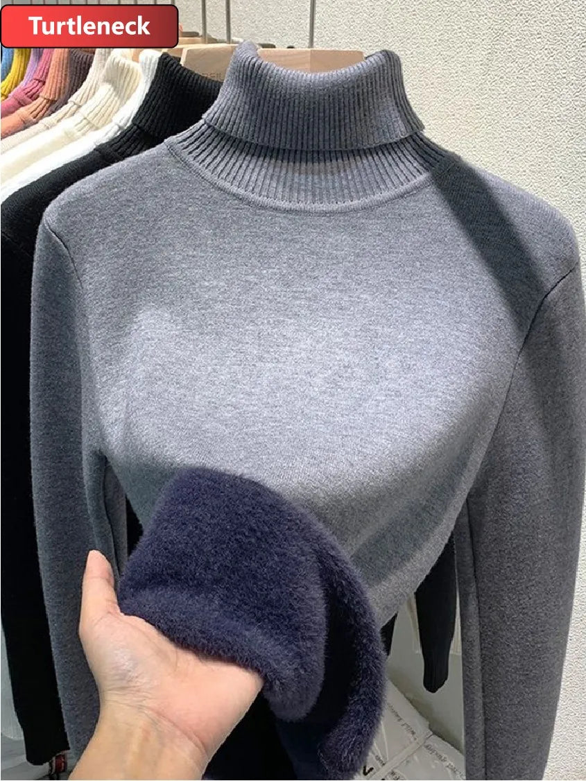 Women’s Velvet‑Lined Thick Turtleneck Sweater