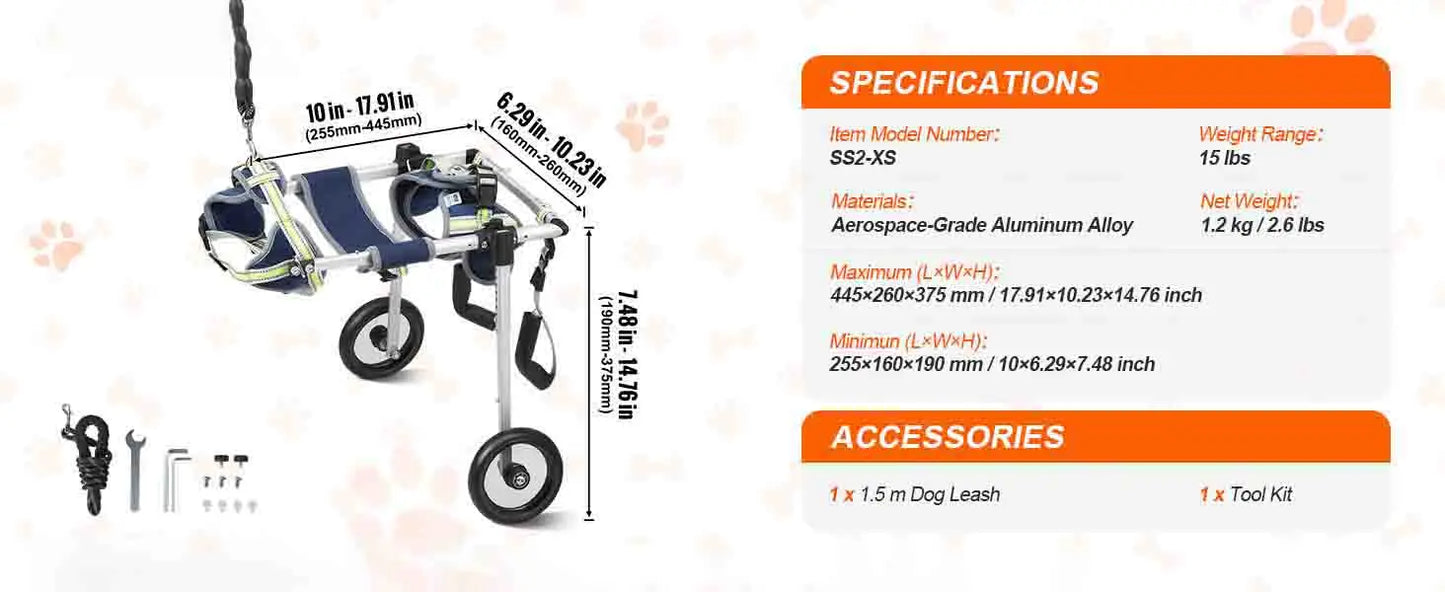 SucceBuy 2 Wheels Dog Wheelchair for Back Legs Pet Wheelchair Dog Cart/Wheelchair for Disabled Paralysis Hind Limb Weak Pet