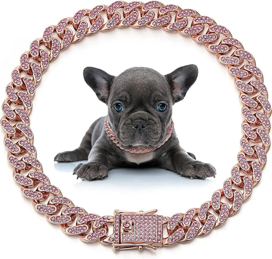 Dog Chain Collar Diamond Cuban Link Necklace Metal Cat Chain Pet Crystal Collar Jewelry Accessories for Dogs Cats