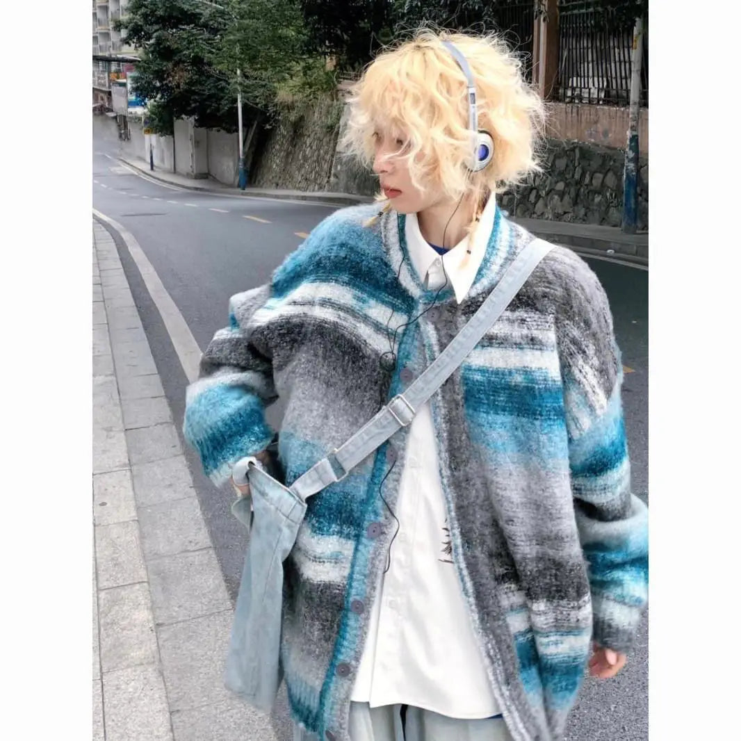 Y2K Striped Knit Cardigan