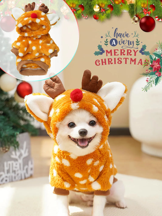 1pc Cute Christmas reindeer pet clothing is a must-have item for small cats and dogs during Christmas