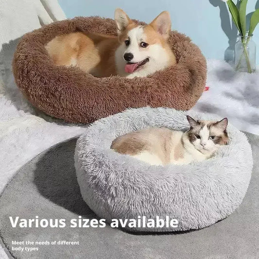 Winter Round Plush Dog Beds Washable Plush Fluffy Pet Cushion Dog Cat Bed Mat Portable Pet Kennel Puppy Pad