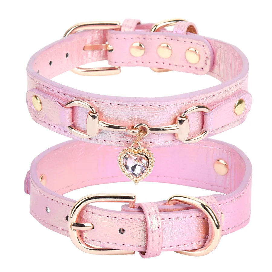 Shiny Rhinestone Pet Collar Love Jewelry Dog Collar Comfortable Leather Dog Adjustable Collar