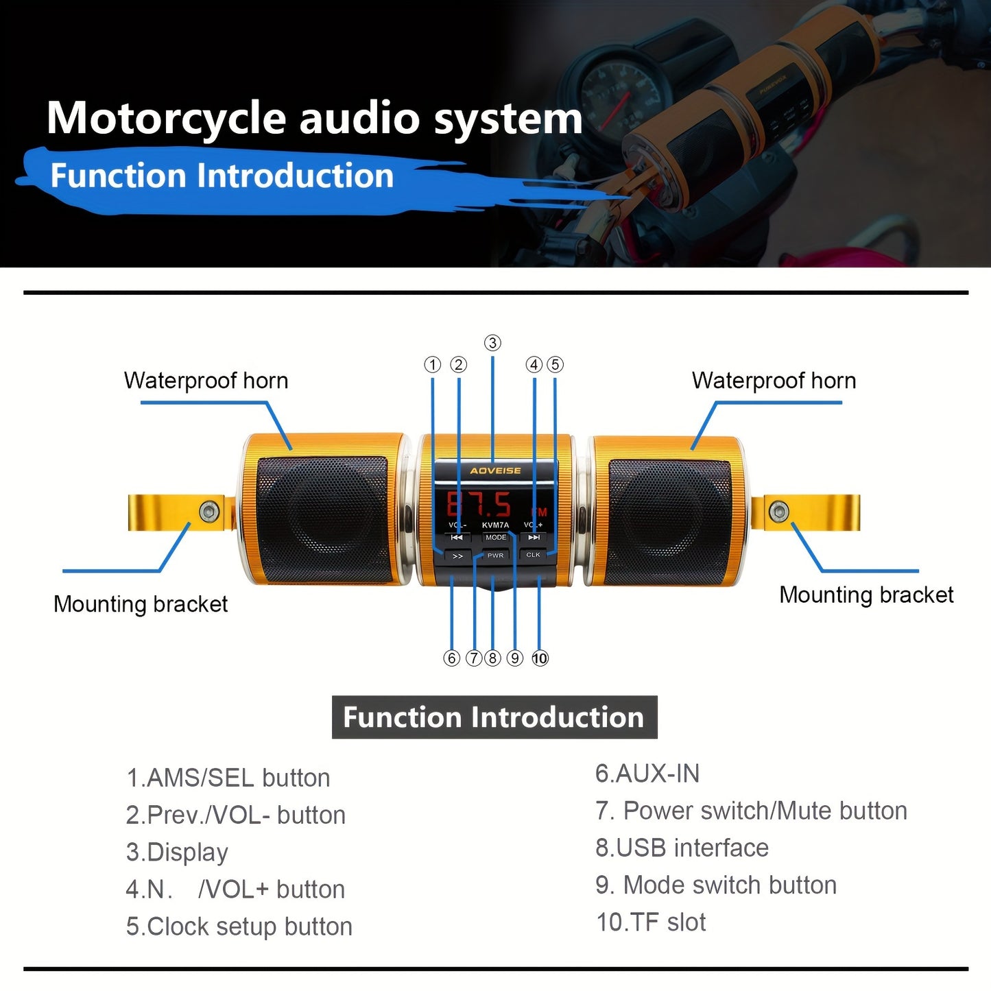 Waterproof Wireless Motorcycle ATV