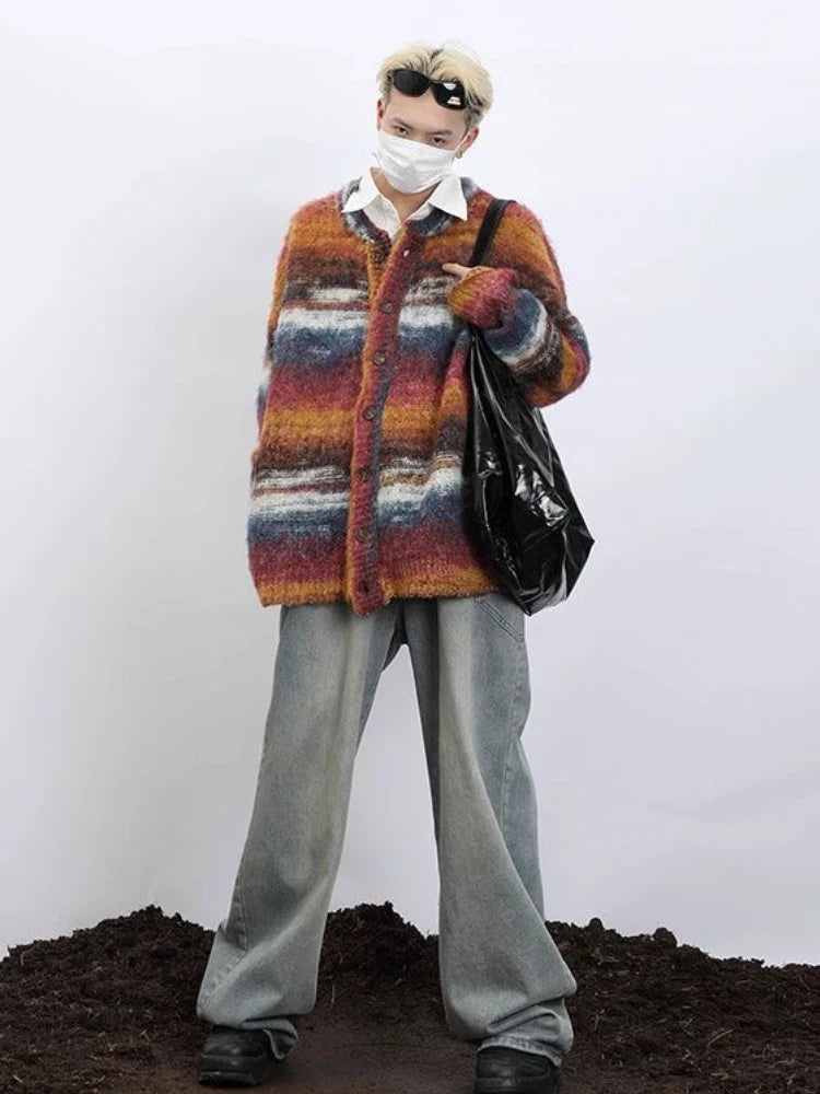 Y2K Striped Knit Cardigan