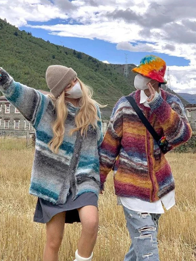 Y2K Striped Knit Cardigan