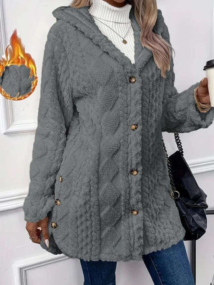 Women’s Thick Plush Hooded Cardigan