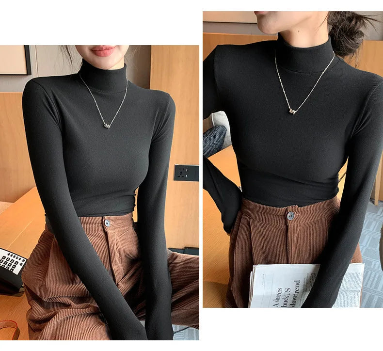 Women’s Slim Half‑Turtleneck Knitted Pullover Sweater