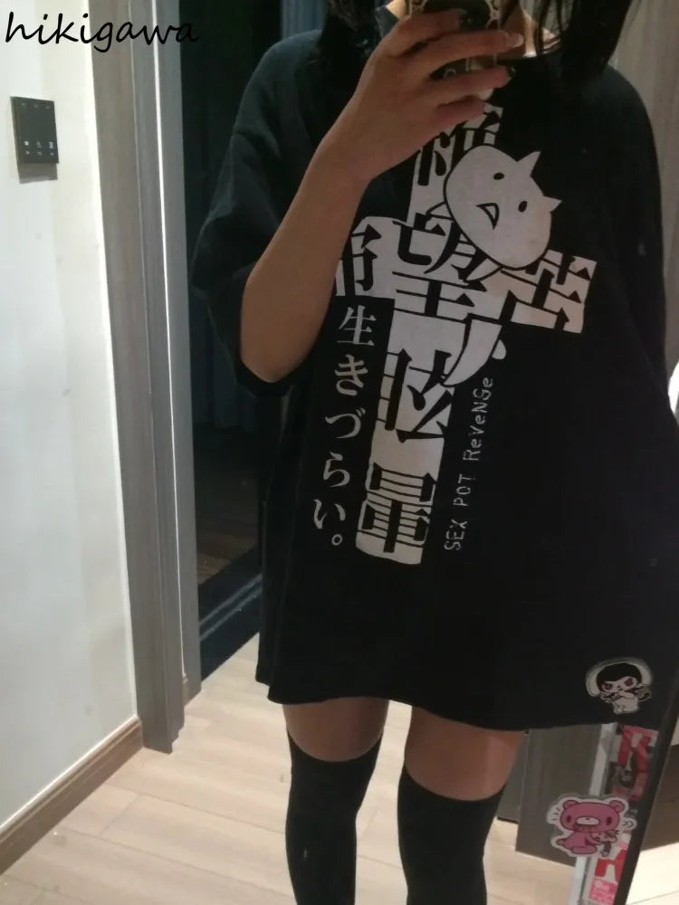 Women’s Y2K Cotton Oversized Graphic T‑Shirt