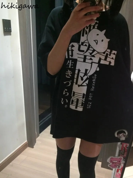 Women’s Y2K Cotton Oversized Graphic T‑Shirt