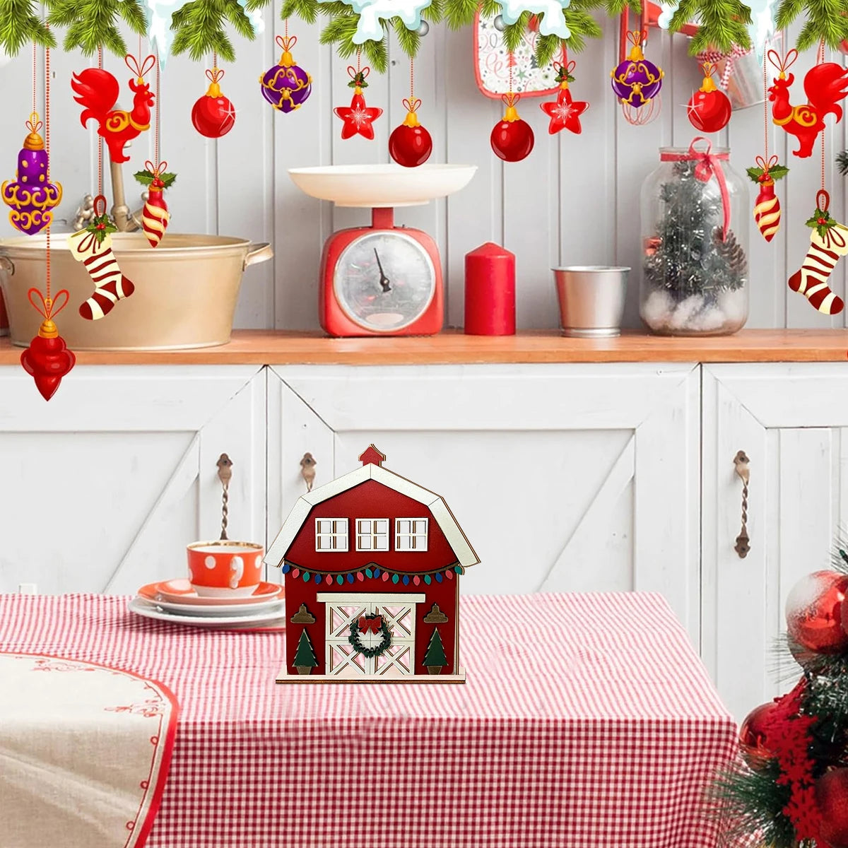 Festive Wooden Barn - shaped Ornament