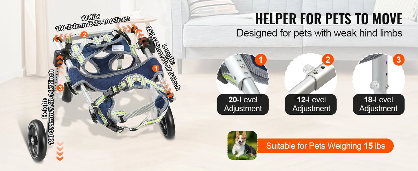 SucceBuy 2 Wheels Dog Wheelchair for Back Legs Pet Wheelchair Dog Cart/Wheelchair for Disabled Paralysis Hind Limb Weak Pet