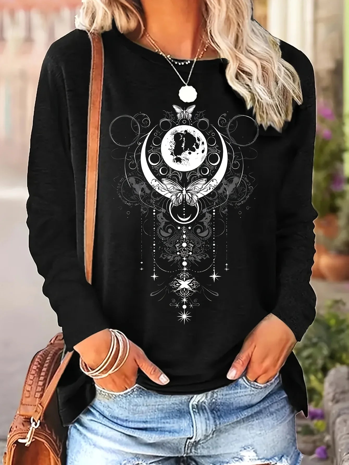 Women’s Cotton Printed Long‑Sleeve Top