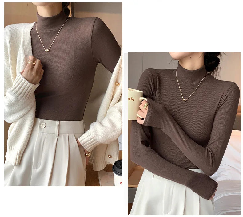 Women’s Slim Half‑Turtleneck Knitted Pullover Sweater