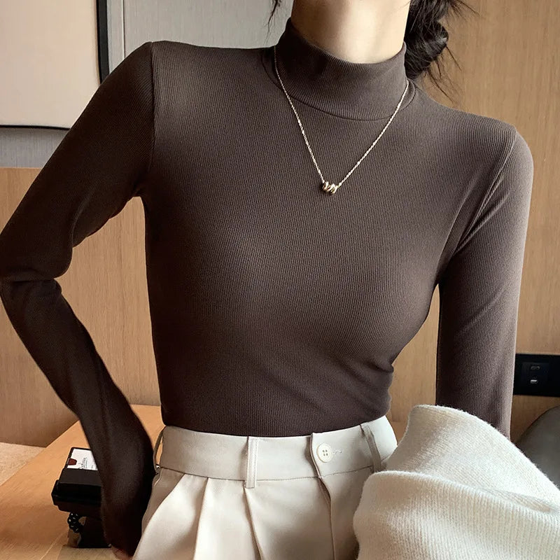 Women’s Slim Half‑Turtleneck Knitted Pullover Sweater