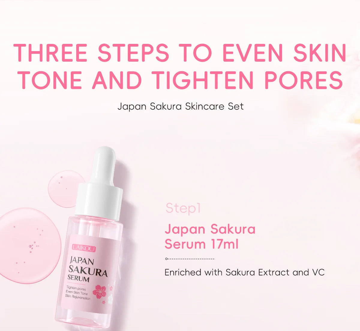 3pcs/set Sakura Skin Care Sets Face Cream Serum Eye Cream Face Beauty Products for Women Daily Moisturizing Skin Care Products