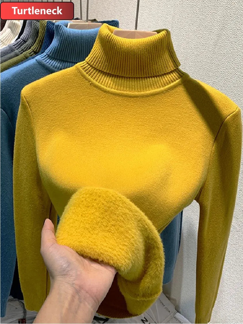 Women’s Velvet‑Lined Thick Turtleneck Sweater