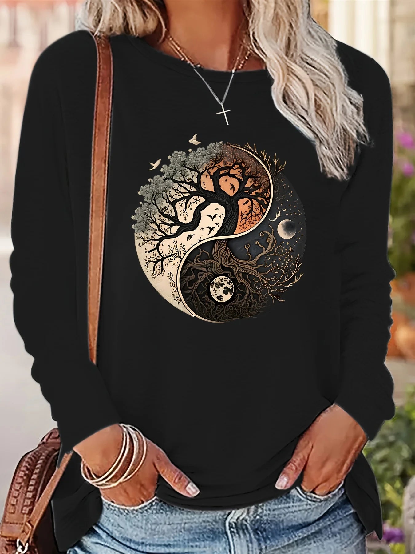 Women’s Cotton Printed Long‑Sleeve Top