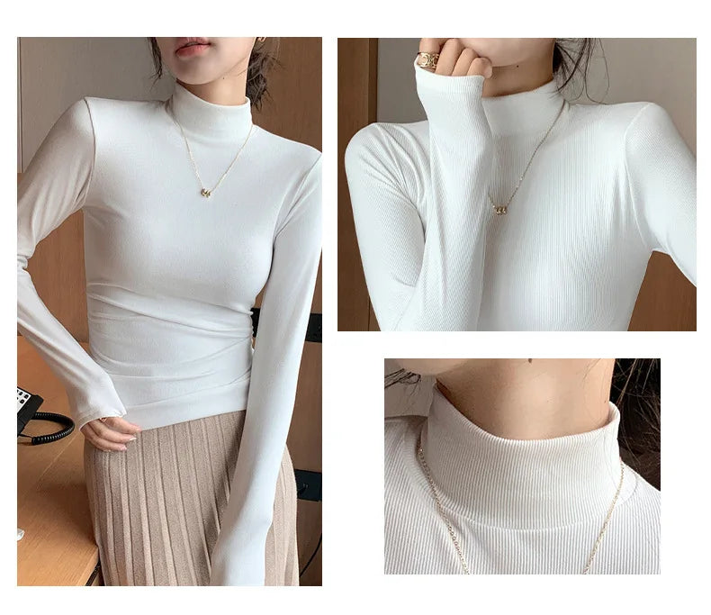 Women’s Slim Half‑Turtleneck Knitted Pullover Sweater
