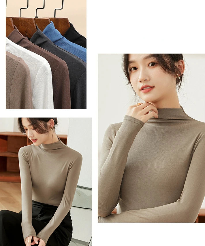 Women Half‑Turtleneck Modal Bottoming Shirt