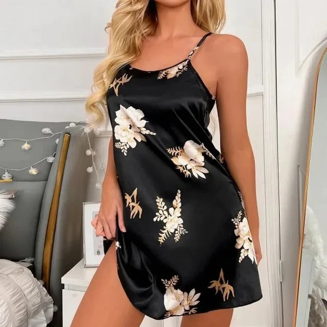Midnight Blossom Satin Nightdress