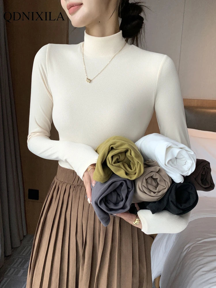 Women’s Slim Half‑Turtleneck Knitted Pullover Sweater