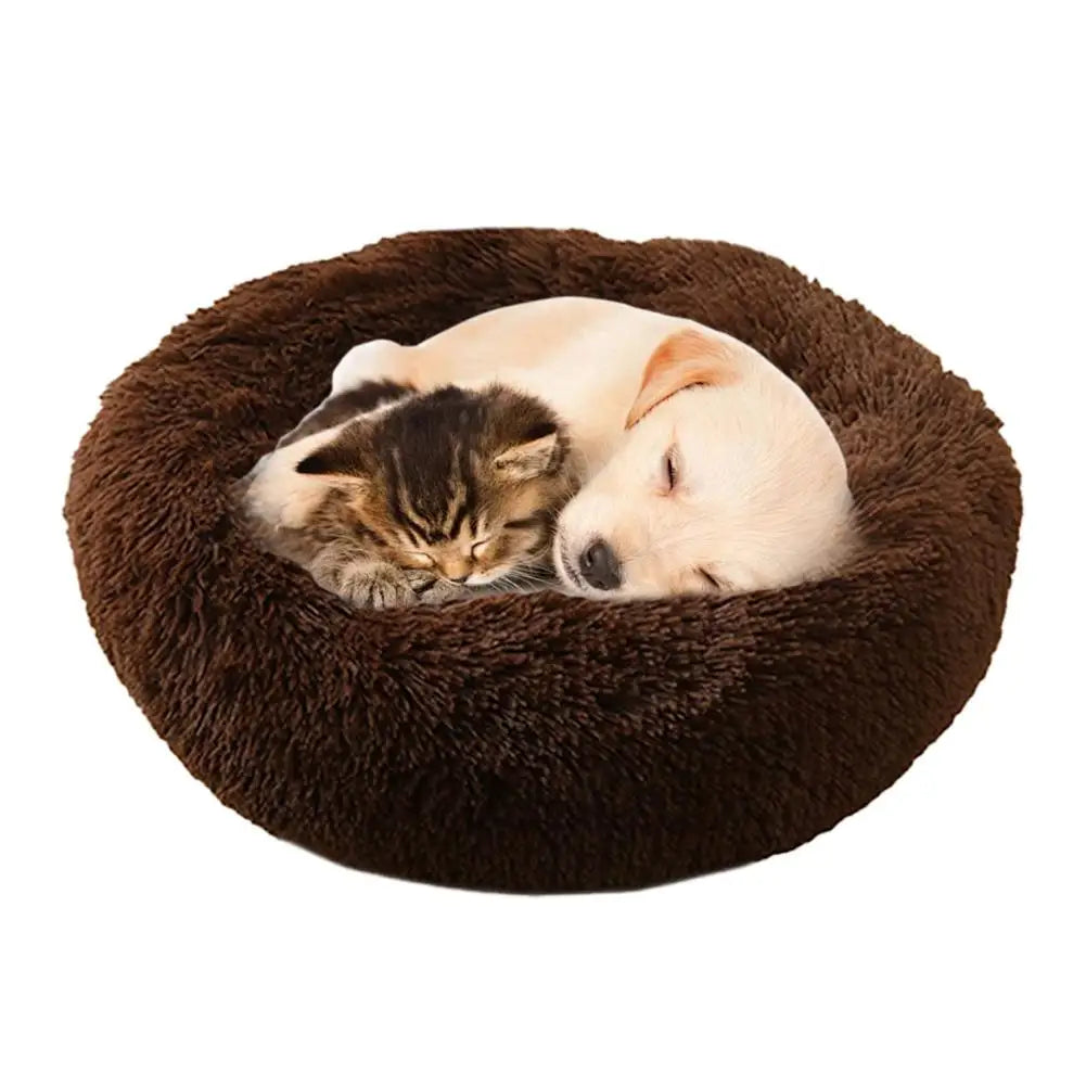 Winter Round Plush Dog Beds Washable Plush Fluffy Pet Cushion Dog Cat Bed Mat Portable Pet Kennel Puppy Pad