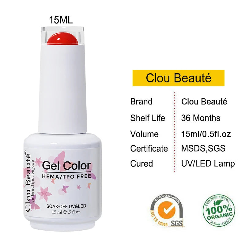 Clou Beaute 15ml HEMA/TPO-Free UV Gel Polish (Classic Red Collection)
