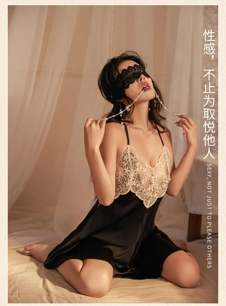 Midnight Lace Backless Nightdress