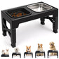 2-in-1 Elevated Slow Feeder Dog Bowls, Non-Slip Stainless Steel/Plastic/ Pet Food & Water Bowls with Foldable Stand