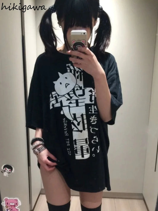 Women’s Y2K Cotton Oversized Graphic T‑Shirt