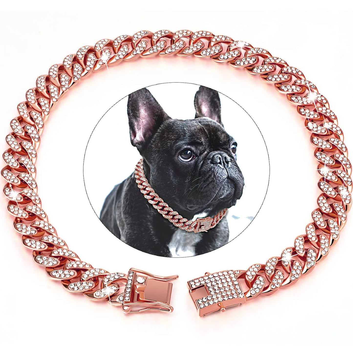 Dog Chain Collar Diamond Cuban Link Necklace Metal Cat Chain Pet Crystal Collar Jewelry Accessories for Dogs Cats