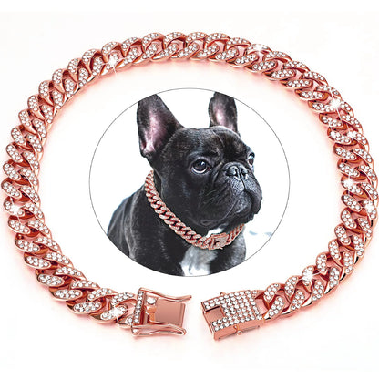 Dog Chain Collar Diamond Cuban Link Necklace Metal Cat Chain Pet Crystal Collar Jewelry Accessories for Dogs Cats