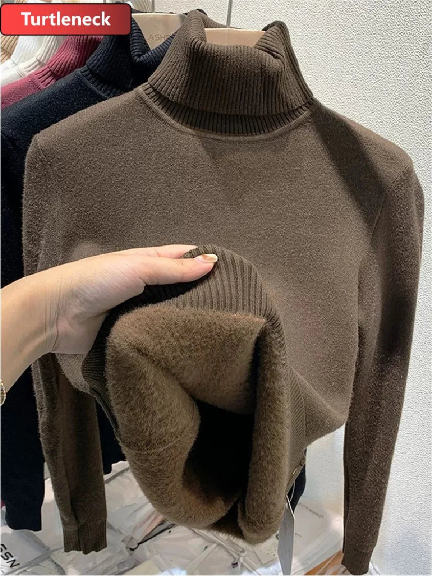 Women’s Velvet‑Lined Thick Turtleneck Sweater