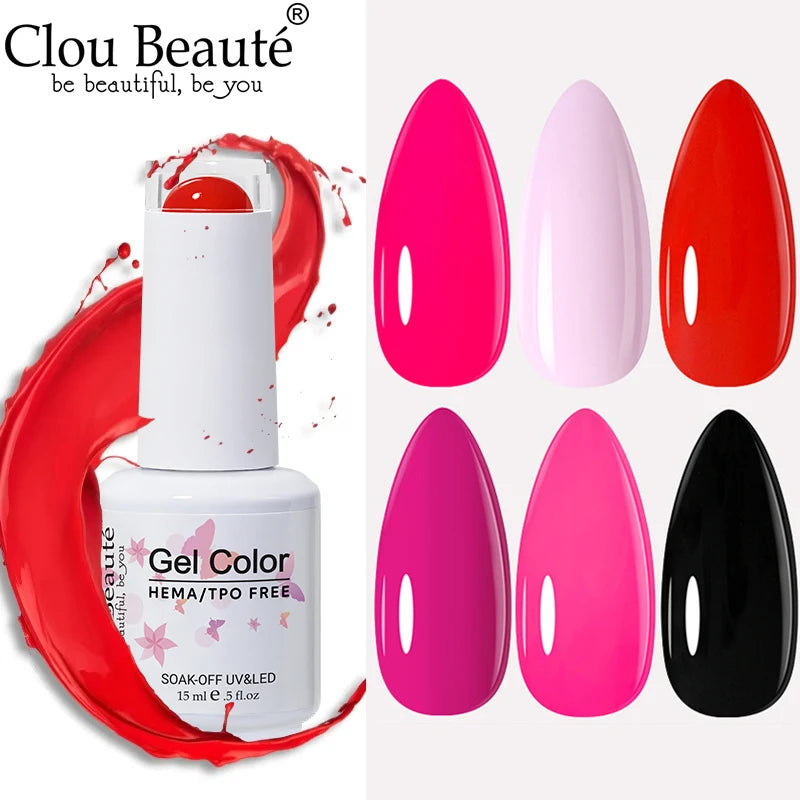 Clou Beaute 15ml HEMA/TPO-Free UV Gel Polish (Classic Red Collection)