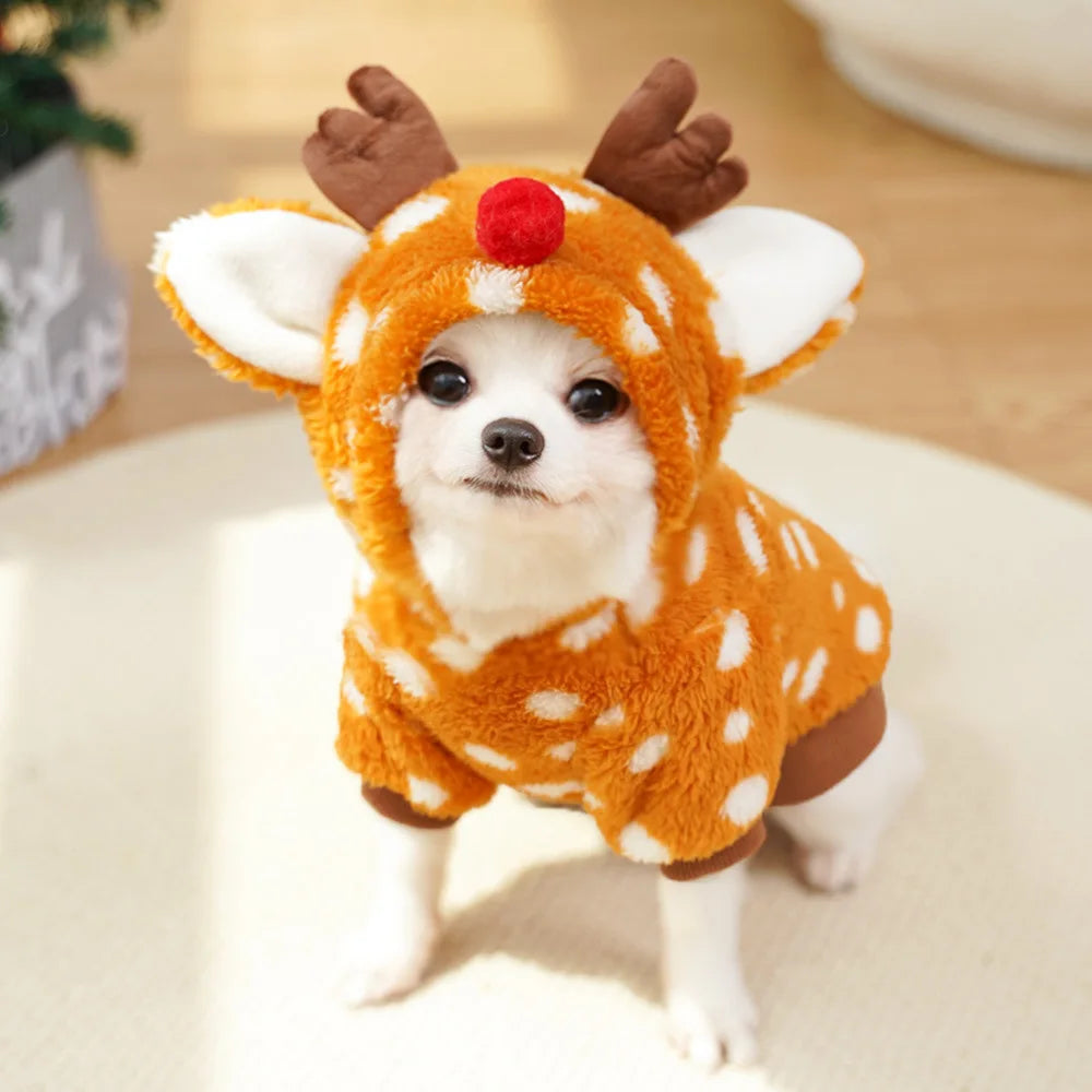 1pc Cute Christmas reindeer pet clothing is a must-have item for small cats and dogs during Christmas