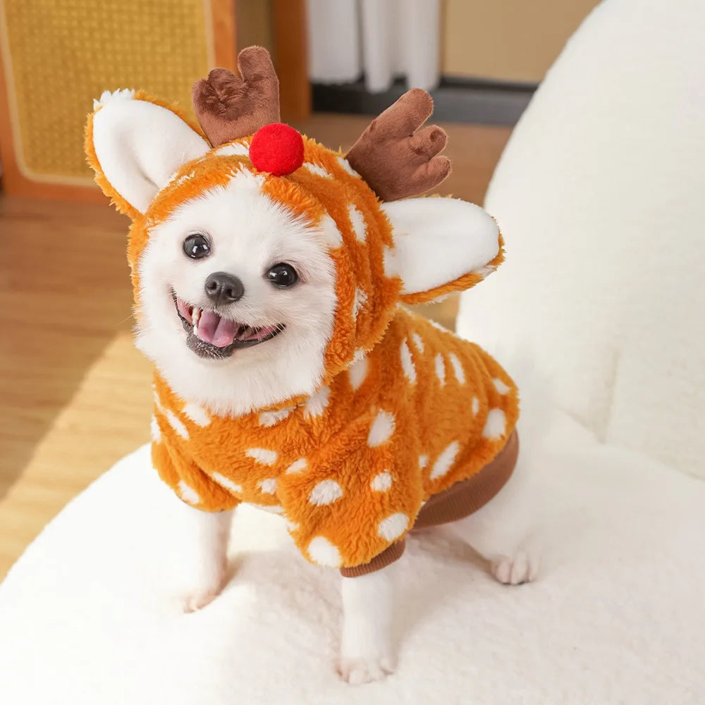 1pc Cute Christmas reindeer pet clothing is a must-have item for small cats and dogs during Christmas