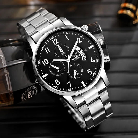 1PC Men's Luxury Watch: Fashion Business Calendar Quartz Wristwatch with Steel Band