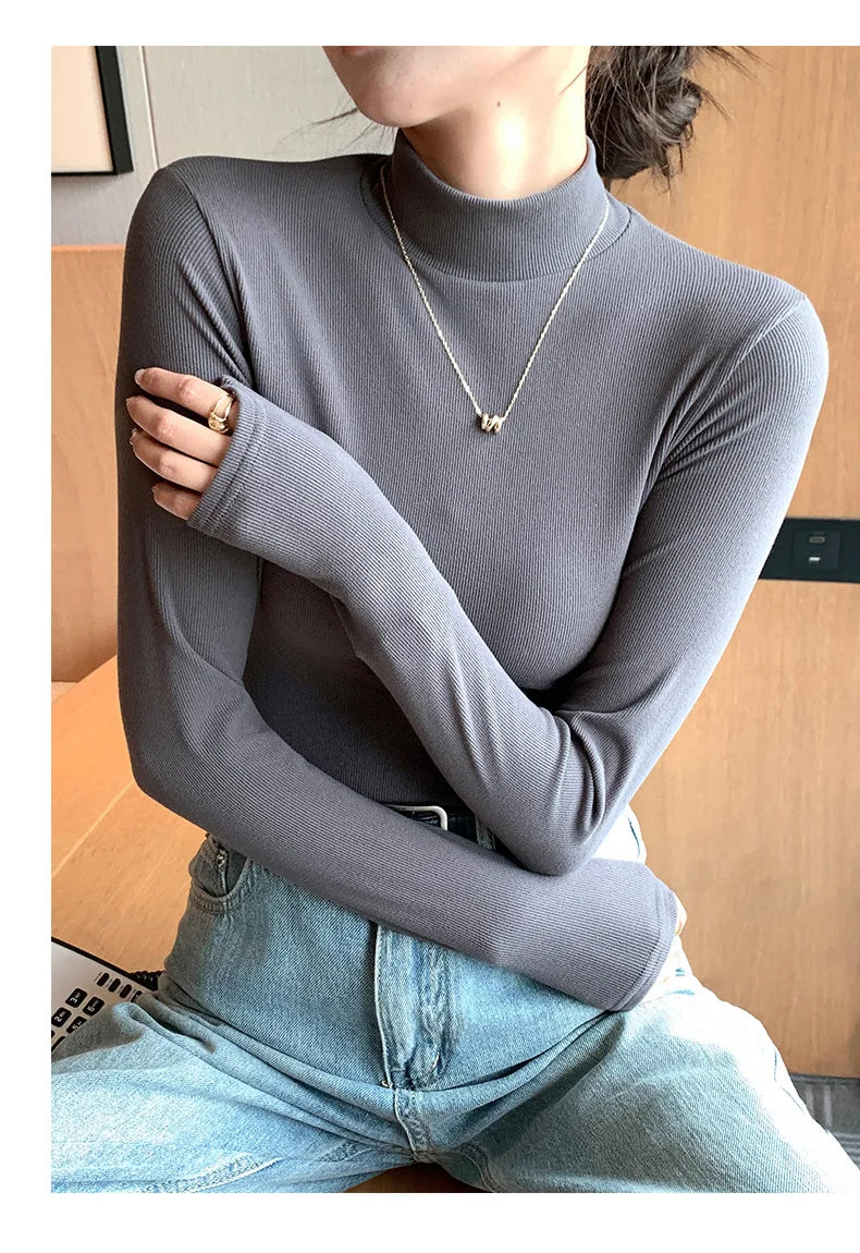 Women’s Slim Half‑Turtleneck Knitted Pullover Sweater
