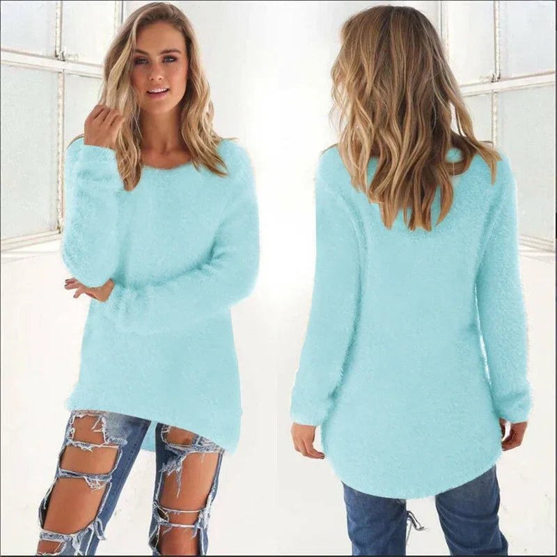Women Warm Solid‑Color O‑Neck Loose Knit Sweater