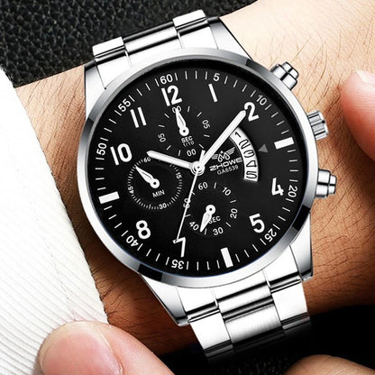 1PC Men's Luxury Watch: Fashion Business Calendar Quartz Wristwatch with Steel Band