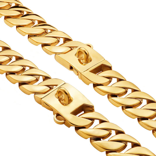 32mm Metal Pet Choker Large Dog Collar Gold Silver Stainless Steel Chain Dog Accessories for Cane Corso Labrador Rottweiler