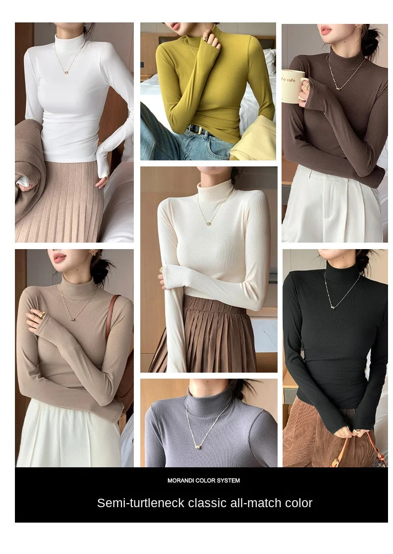Women’s Slim Half‑Turtleneck Knitted Pullover Sweater