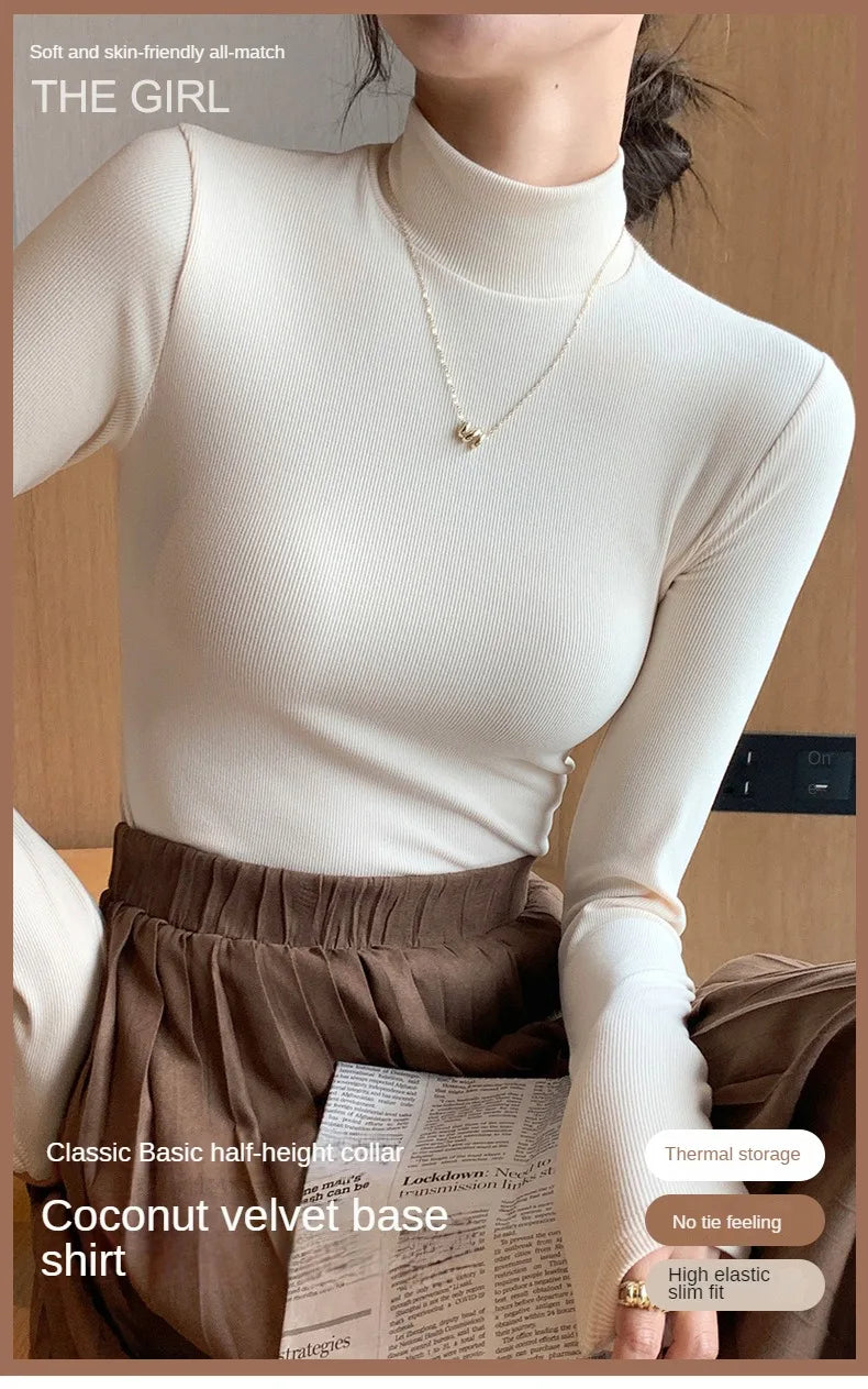 Women’s Slim Half‑Turtleneck Knitted Pullover Sweater