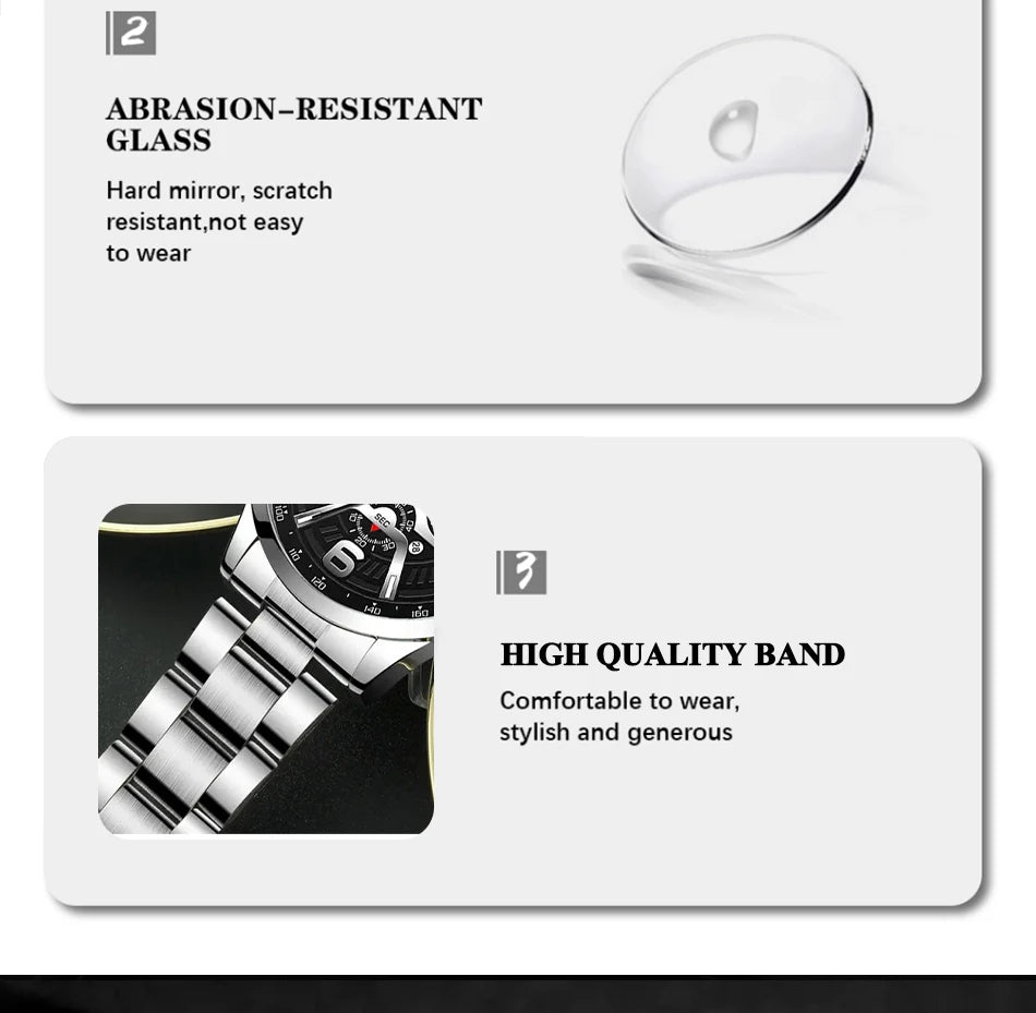 The DEYROS 5PCS Set: Fashion Men's Calendar Quartz Watch, Necklace, and Bracelet