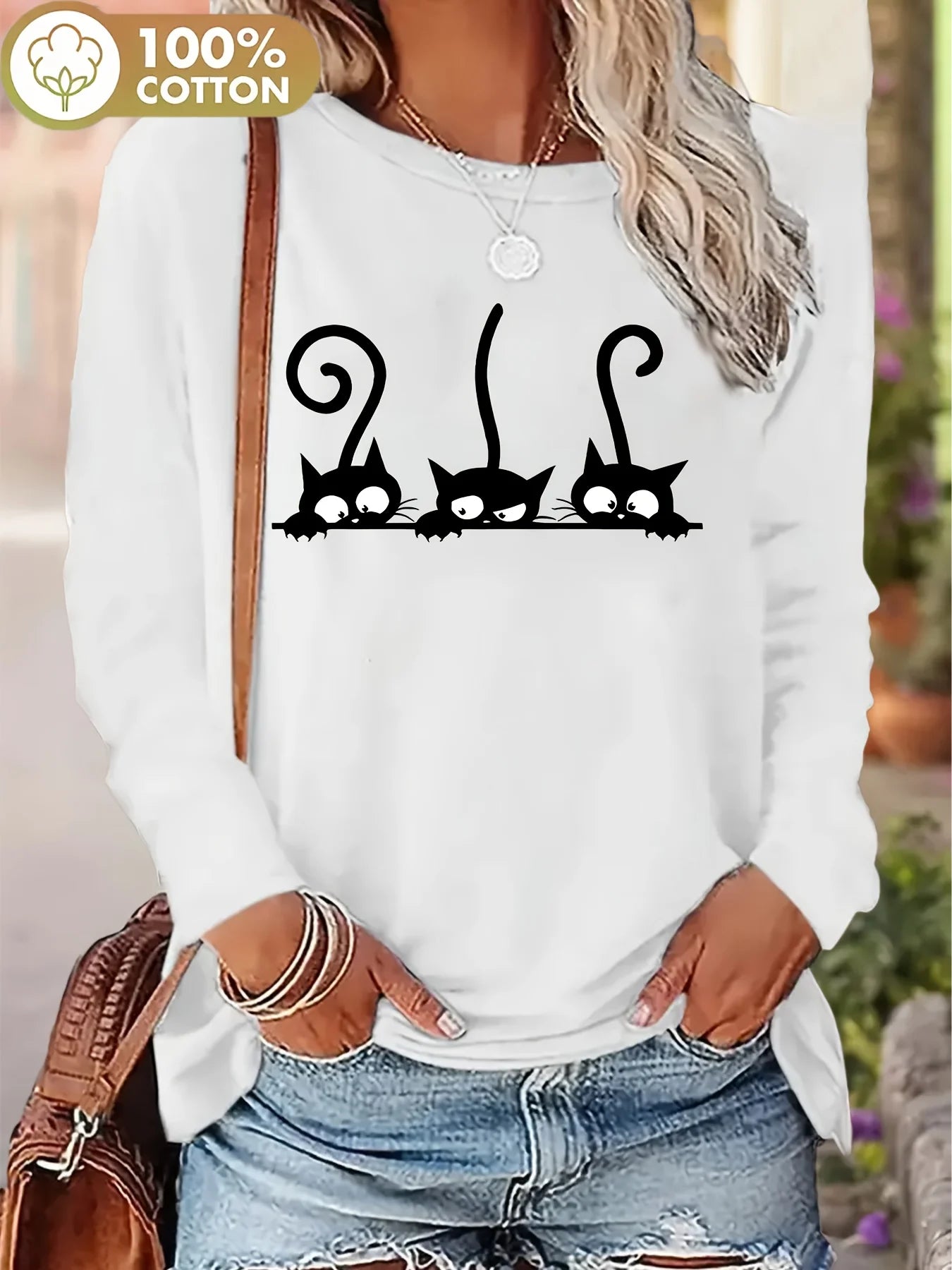 Women’s Cotton Printed Long‑Sleeve Top