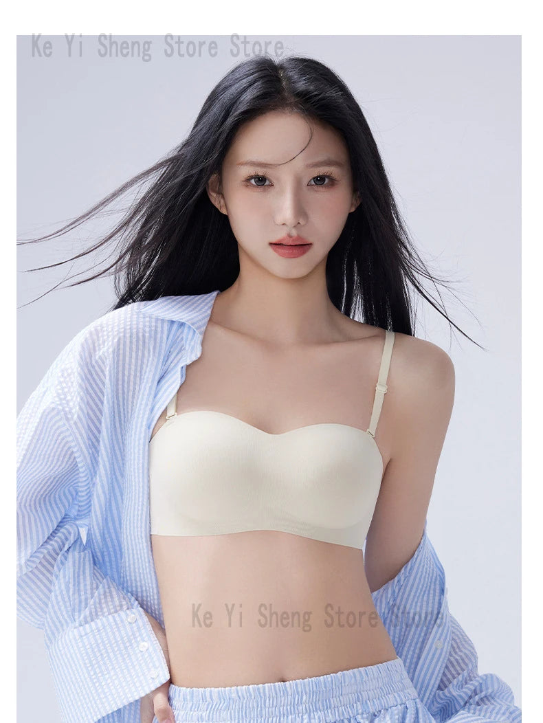 Women's underwear: detachable shoulder strap underwear, anti-slip strapless bra, cinched breasts, and wraparound bra