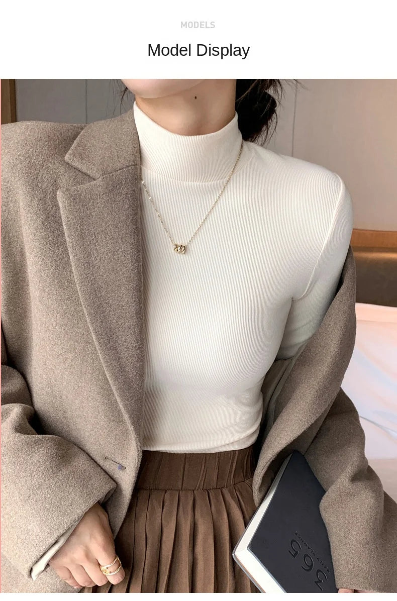 Women’s Slim Half‑Turtleneck Knitted Pullover Sweater