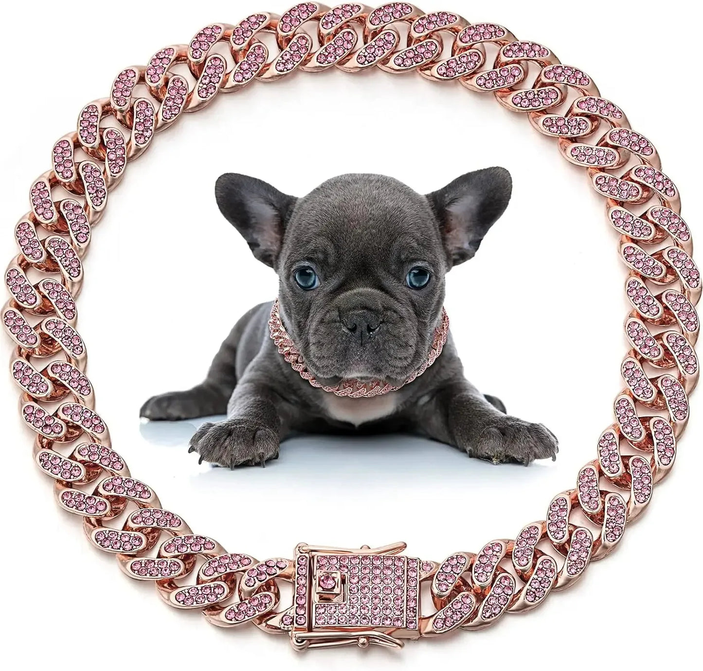 Dog Chain Collar Diamond Cuban Link Necklace Metal Cat Chain Pet Crystal Collar Jewelry Accessories for Dogs Cats