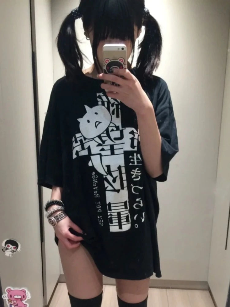Women’s Y2K Cotton Oversized Graphic T‑Shirt